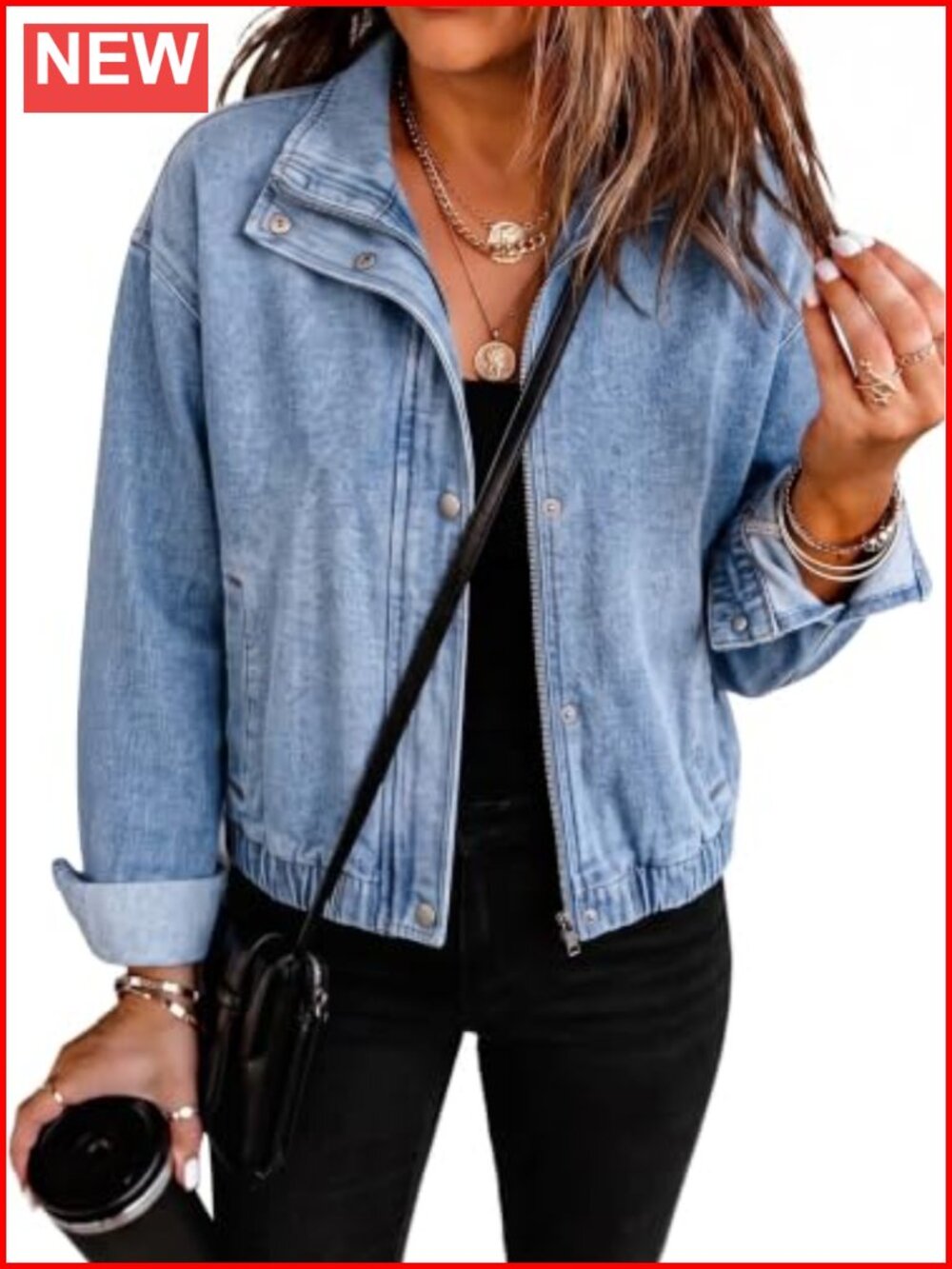 Cropped Denim Jacket Oversized Zip Up Bomber Streetwear
